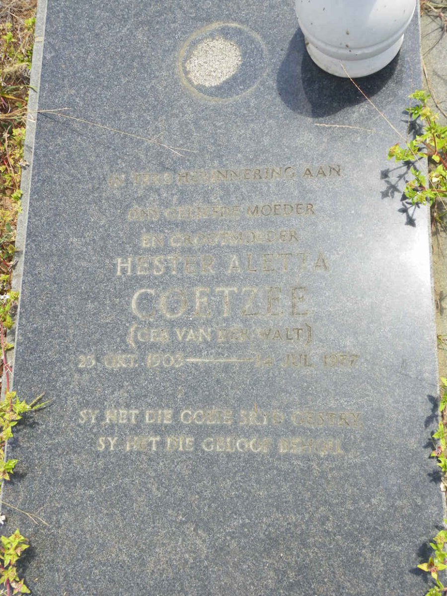 COETZEE Hester Aletta nee VAN DER WALT 1903-1977