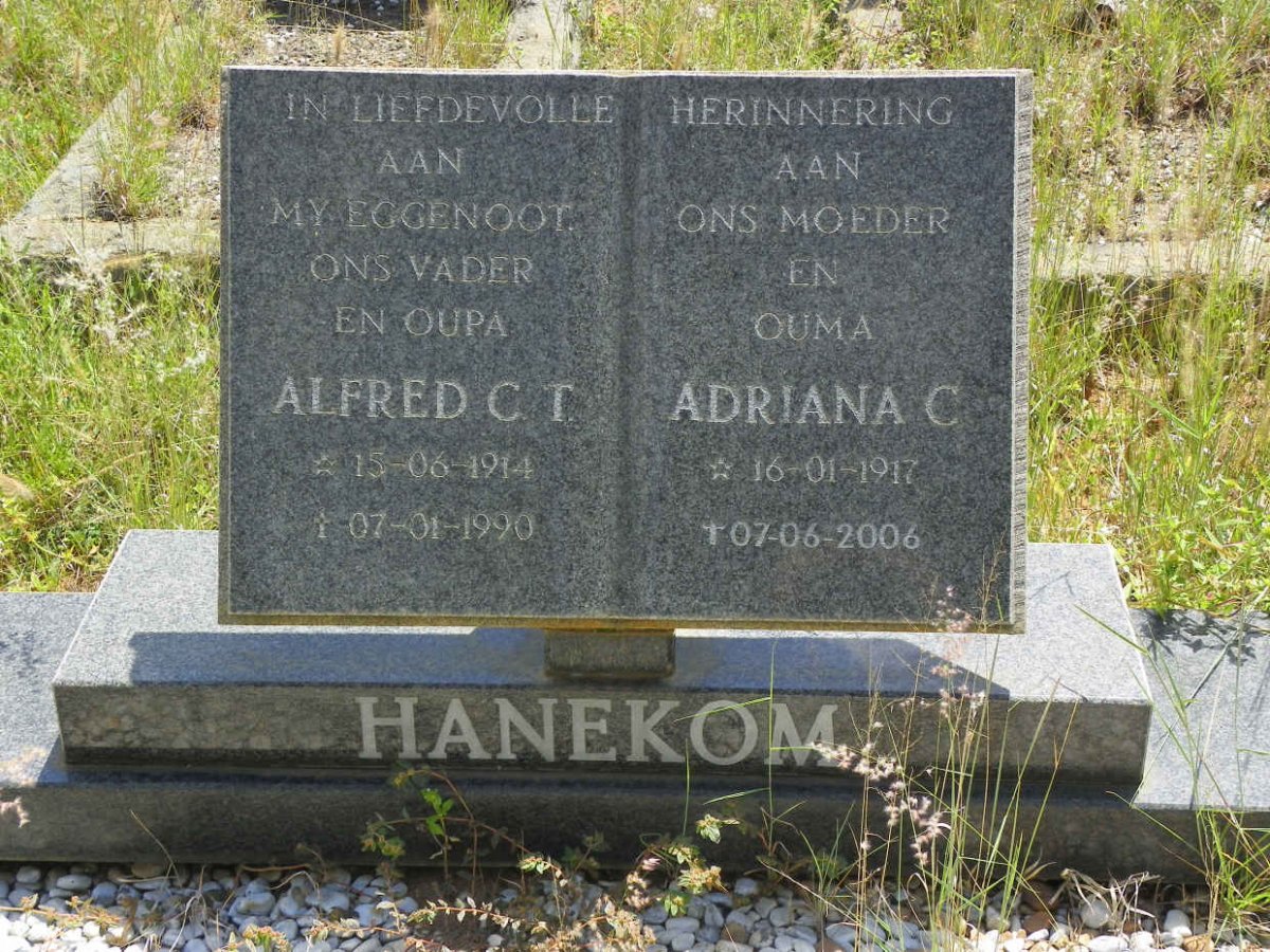 HANEKOM Alfred C.T. 1914-1990 &amp; Adriana C. 1917-2006
