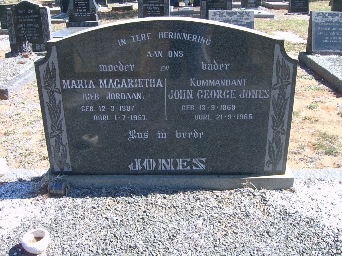 JONES John George 1869-1965 &amp; Maria Magarietha nee JORDAAN 1887-1957