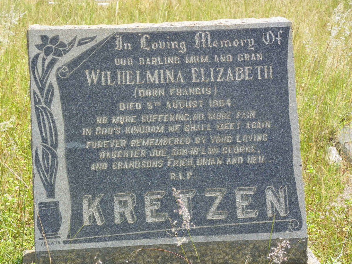 KRETZEN Wilhelmina Elizabeth nee FRANCIS -1964