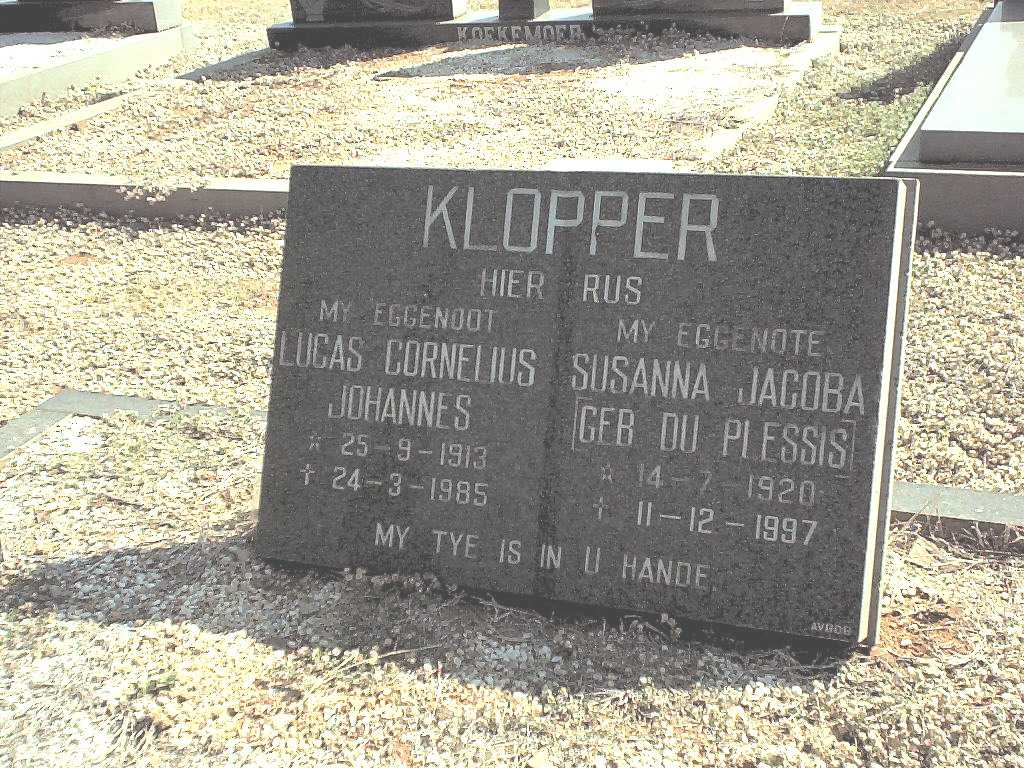 KLOPPER Lucas Cornelius Johannes 1913-1985 &amp; Susanna Jacoba DU PLESSIS 1920-1997