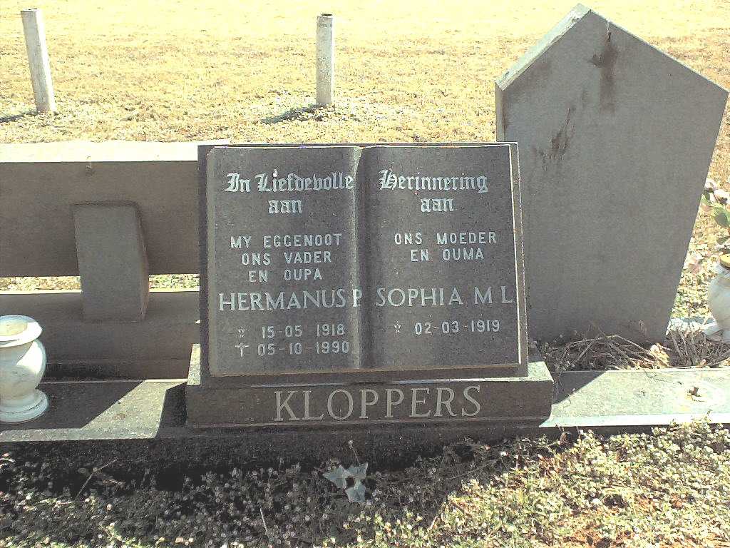 KLOPPERS Hermanus P. 1918-1990 &amp; Sophia M.L. 1919-