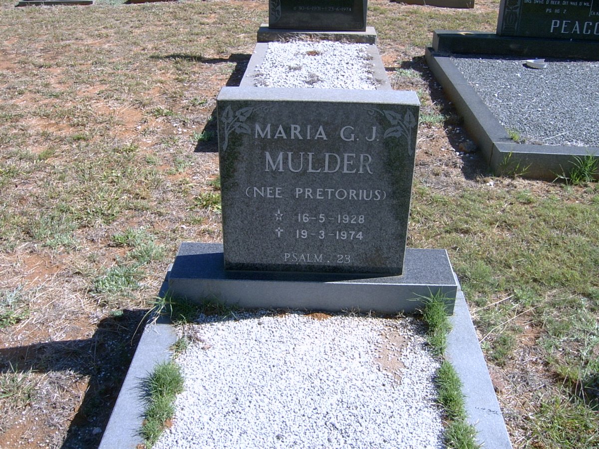 MULDER Maria G.J. nee PRETORIUS 1928-1974