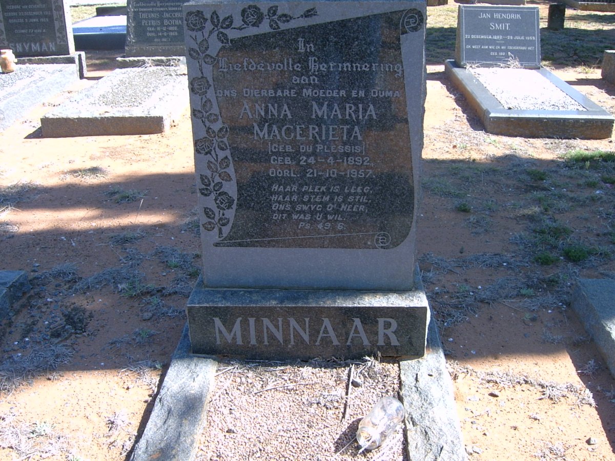 MINNAAR Anna Maria Magerieta nee DU PLESSIS 1892-1957