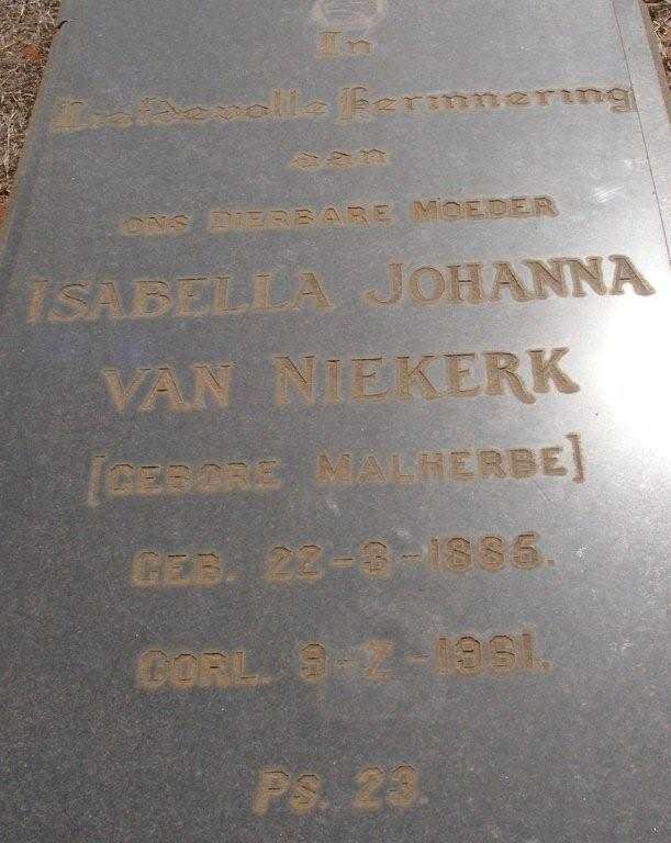 NIEKERK Isabella Johanna, van nee MALHERBE 1885-1961