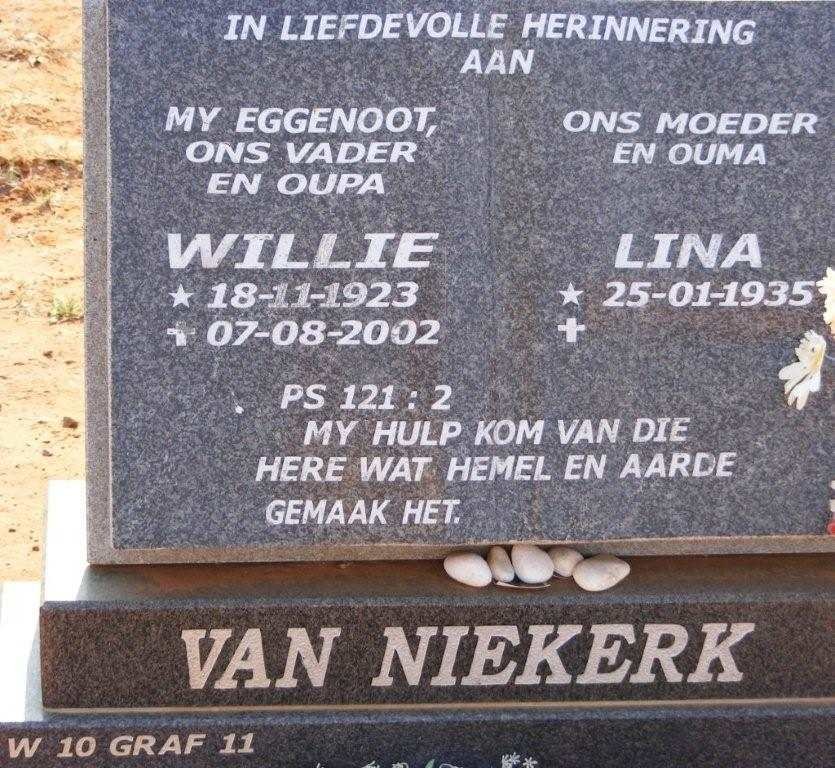 NIEKERK Willie, van 1923-2002 &amp; Lina 1935-