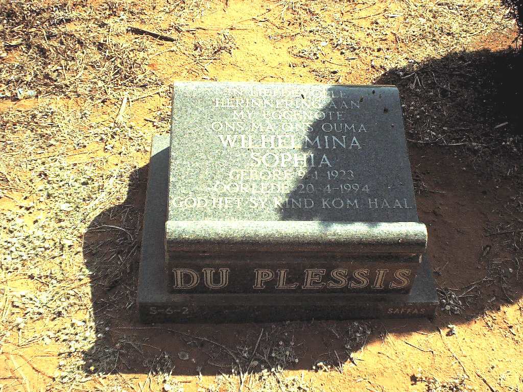 PLESSIS Wilhelmina Sophia, du 1923-1994