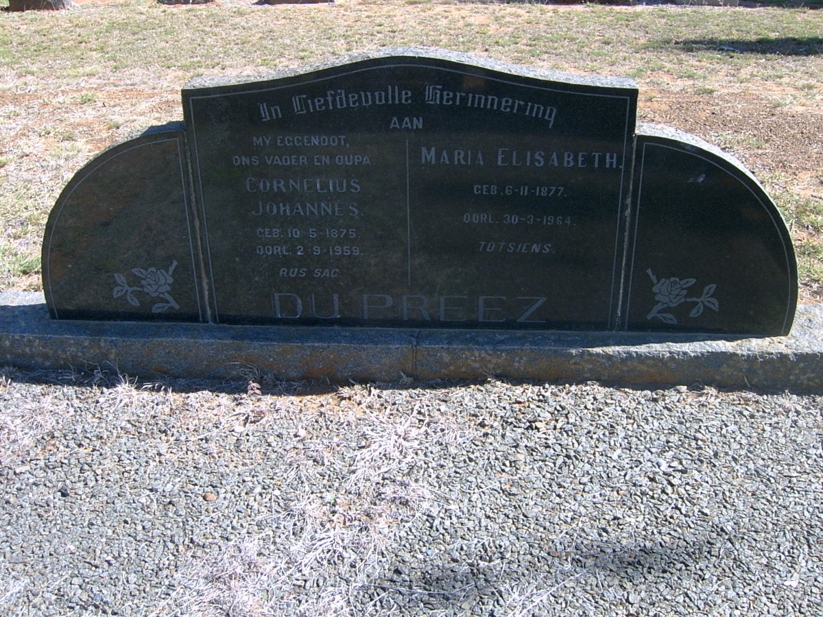 PREEZ Cornelius Johannes, du 1875-1959 &amp; Maria Elisabeth 1877-1964