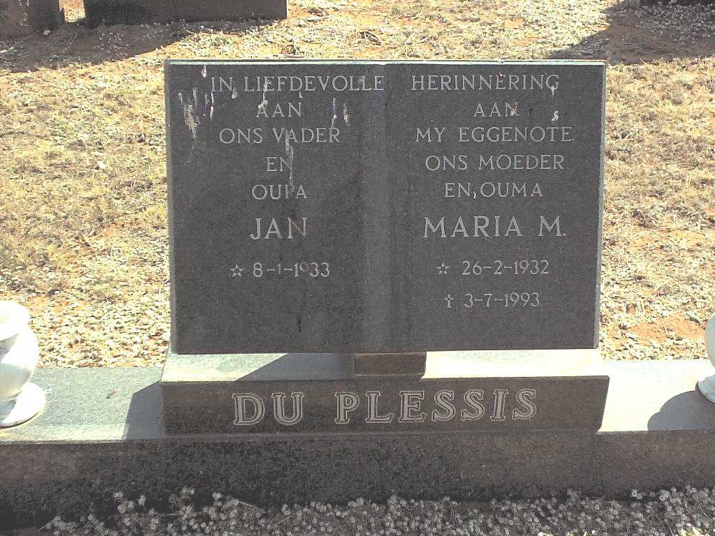PLESSIS Jan, du 1933- &amp; Maria M. 1932-1993
