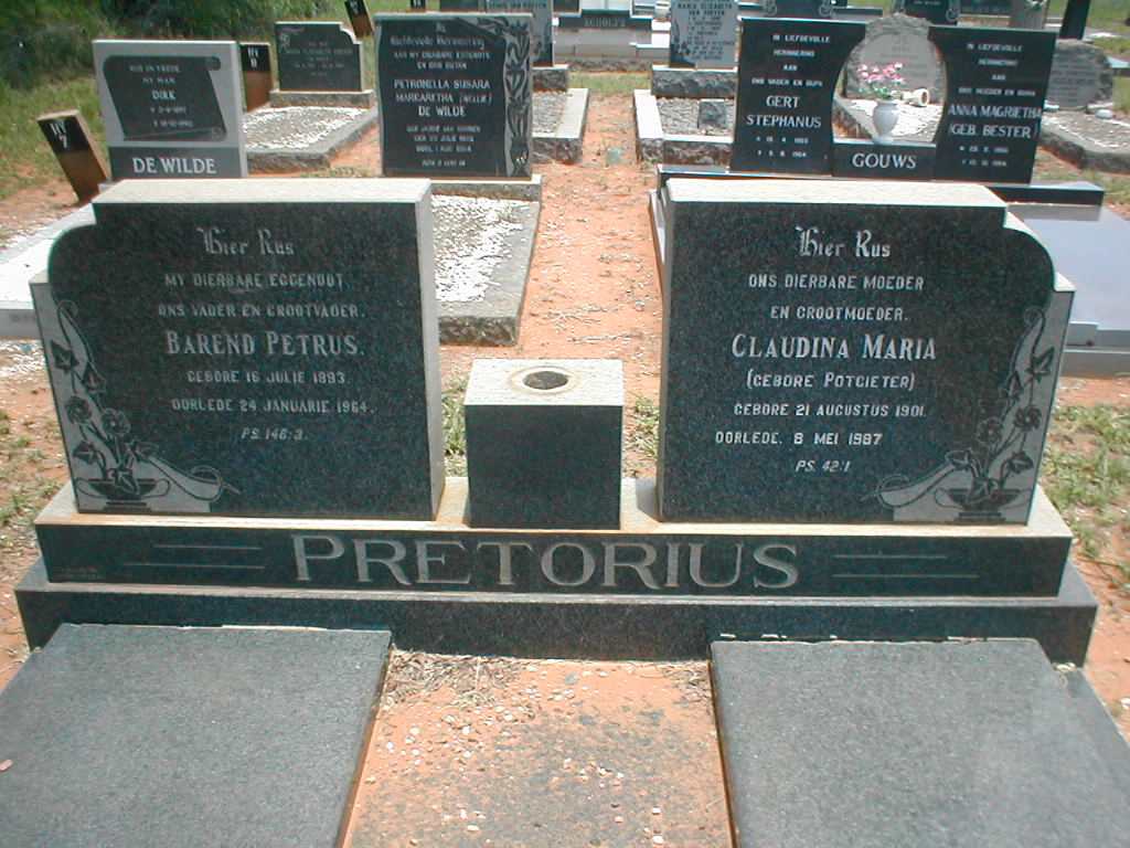 PRETORIUS Barend Petrus 1893-1964 &amp; Claudina Maria POTGIETER 1901-1987