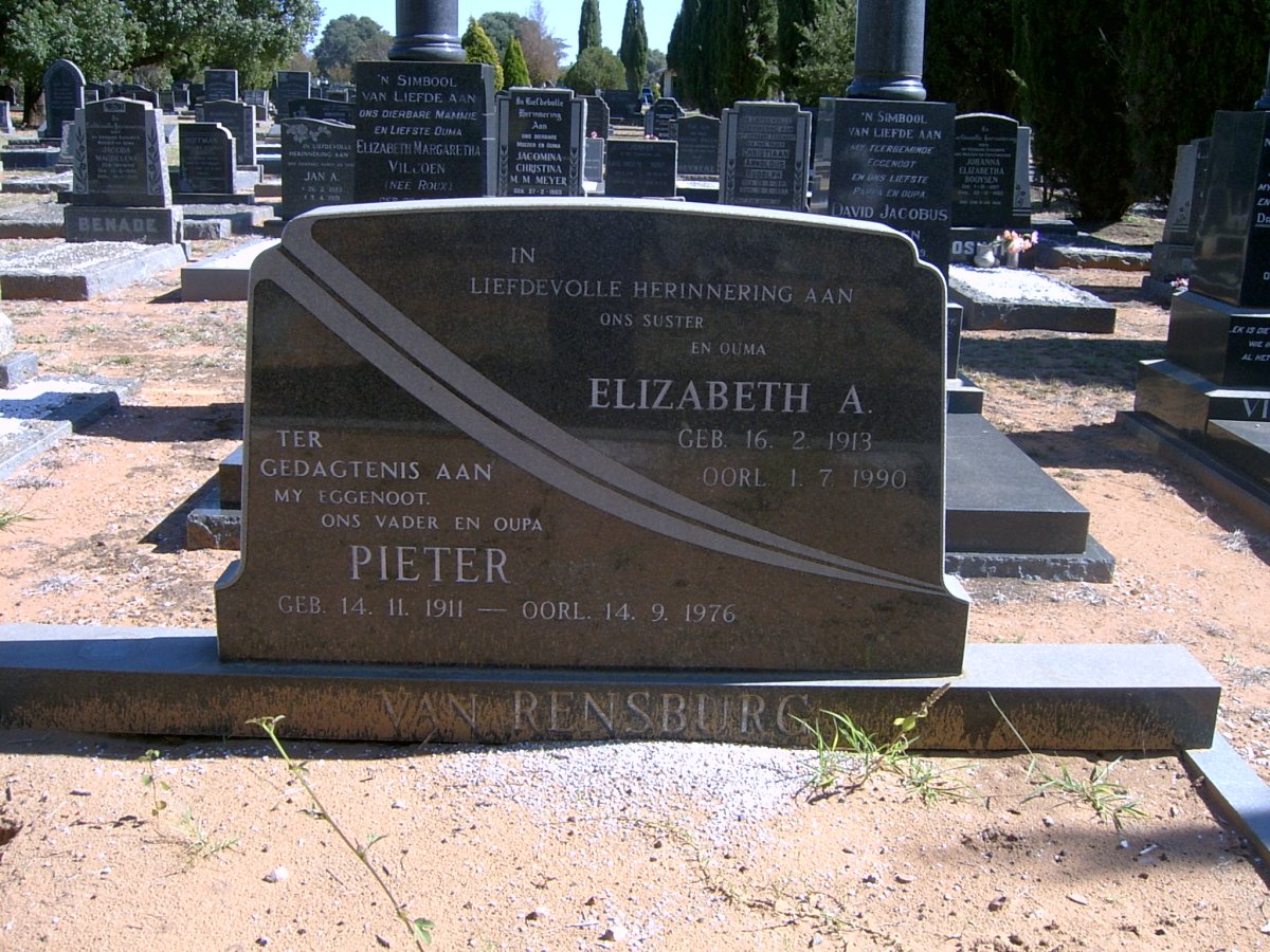 RENSBURG Pieter, van 1911-1976 &amp; Elizabeth A. 1913-1990
