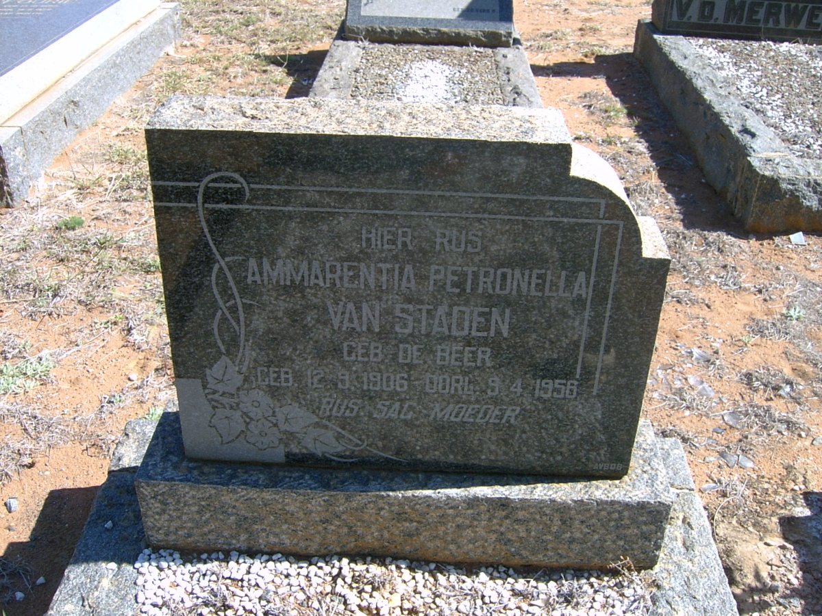 STADEN Ammarentia Petronella, van nee DE BEER 1906-1956