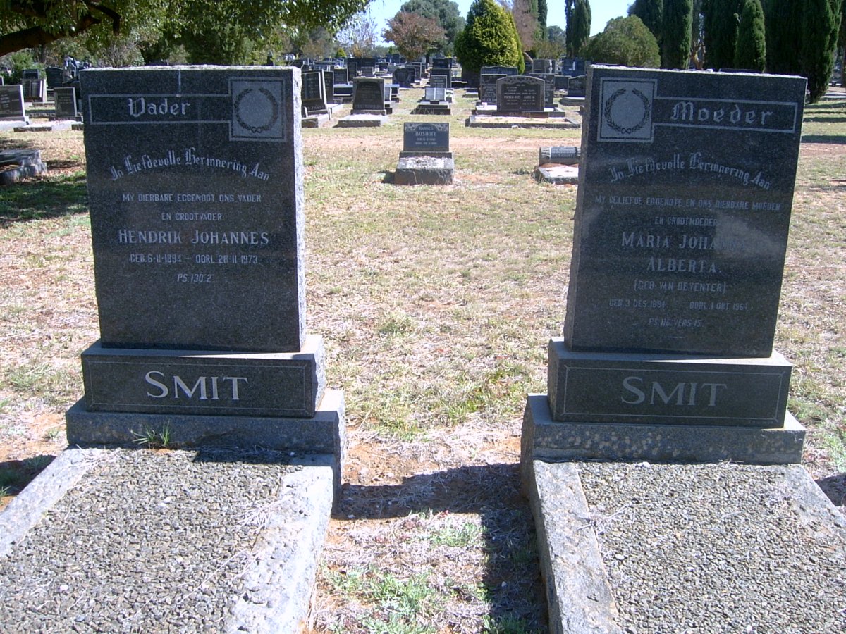 SMIT Hendrik Johannes 1894-1973 &amp; Maria Johanna Alberta VAN DEVENTER 1894-1964