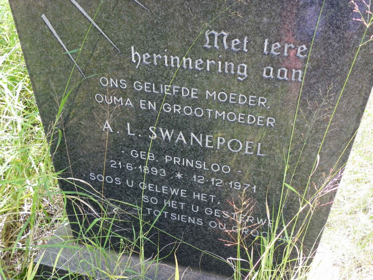 SWANEPOEL A.L. nee PRINSLOO 1893-1971