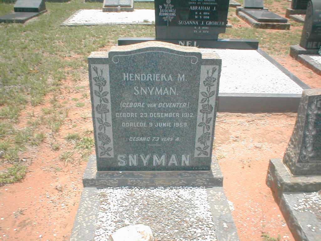 SNYMAN Hendrieka M. nee VAN DEVENTER 1912-1959