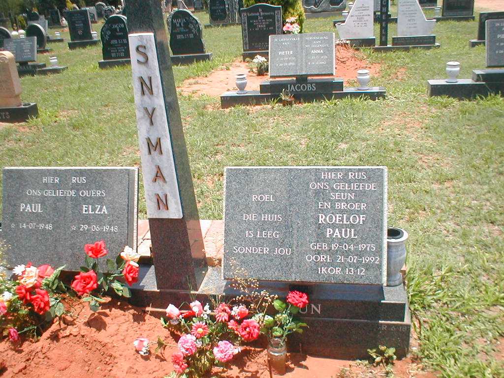 SNYMAN Paul 1948- &amp; Elza 1948- :: SNYMAN Roelof Paul 1975-1992