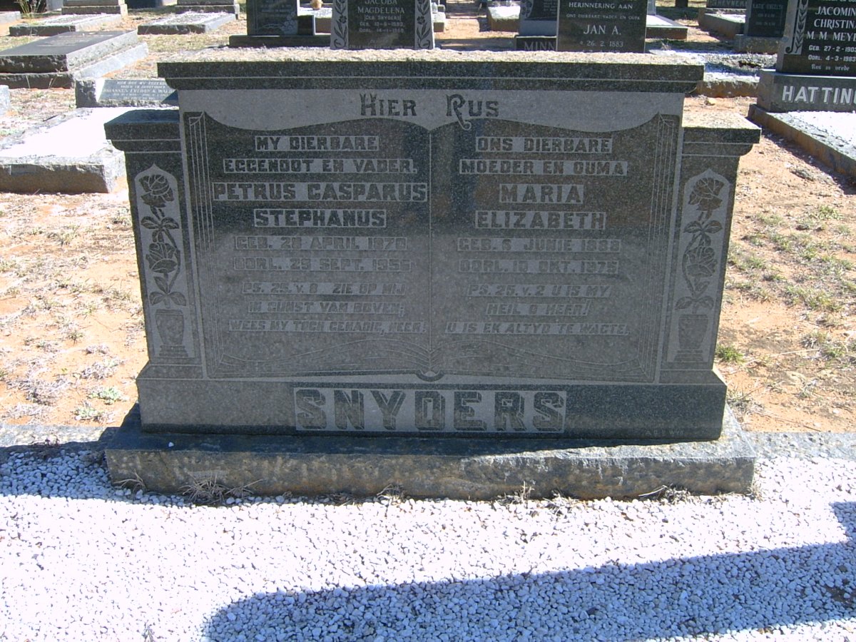 SNYDERS Petrus Casparus Stephanus 1870-1956 &amp; Maria Elizabeth 1888-1975