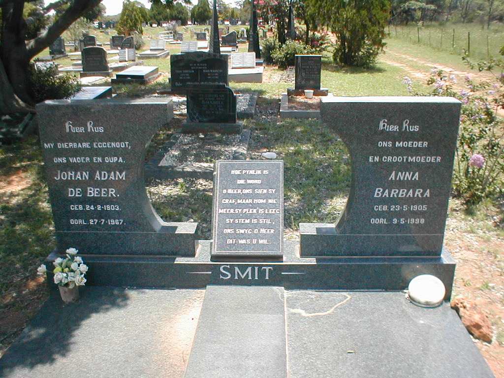 SMIT Johan Adam De Beer 1903-1987 &amp; Anna Barbara 1905-1998