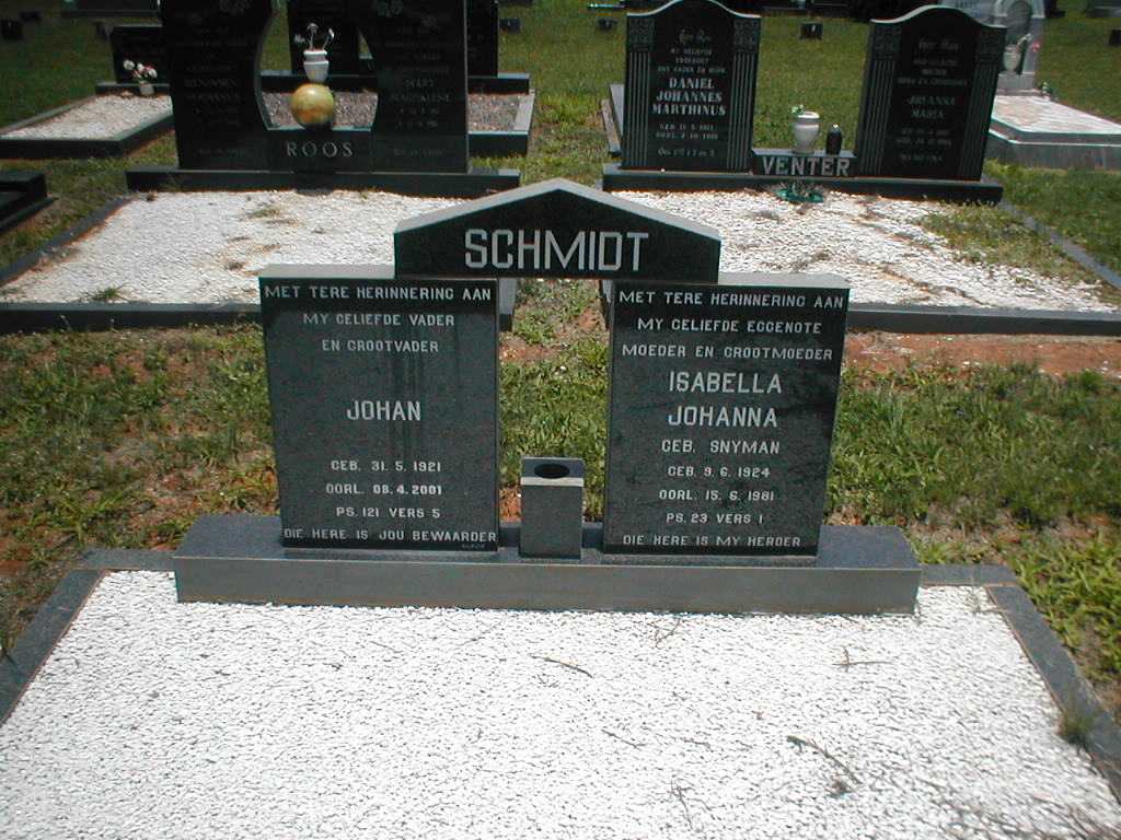 SCHMIDT Johan 1921-2001 &amp; Isabella Johanna SNYMAN 1924-1981