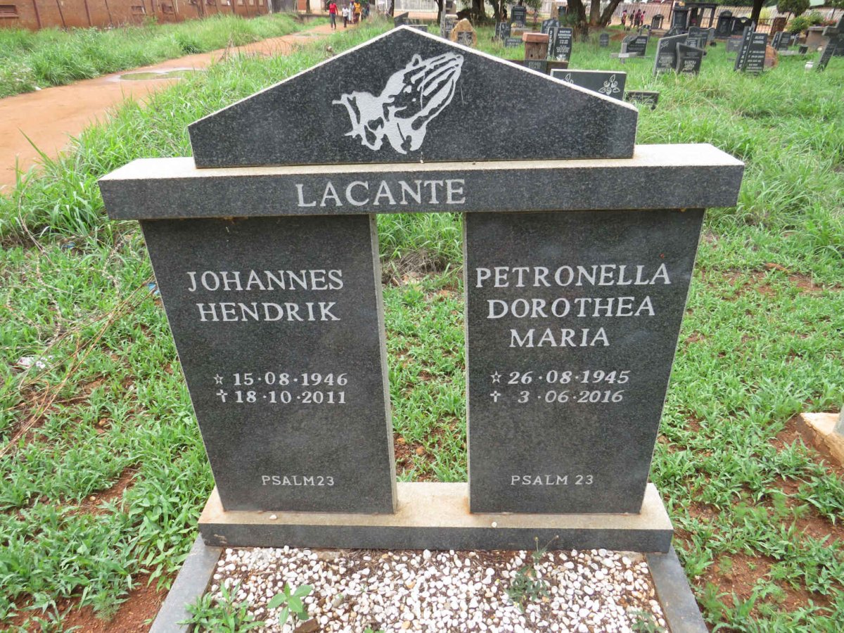 LACANTE Johannes Hendrik 1946-2011 & Petronella Dorothea Maria 1945-2016