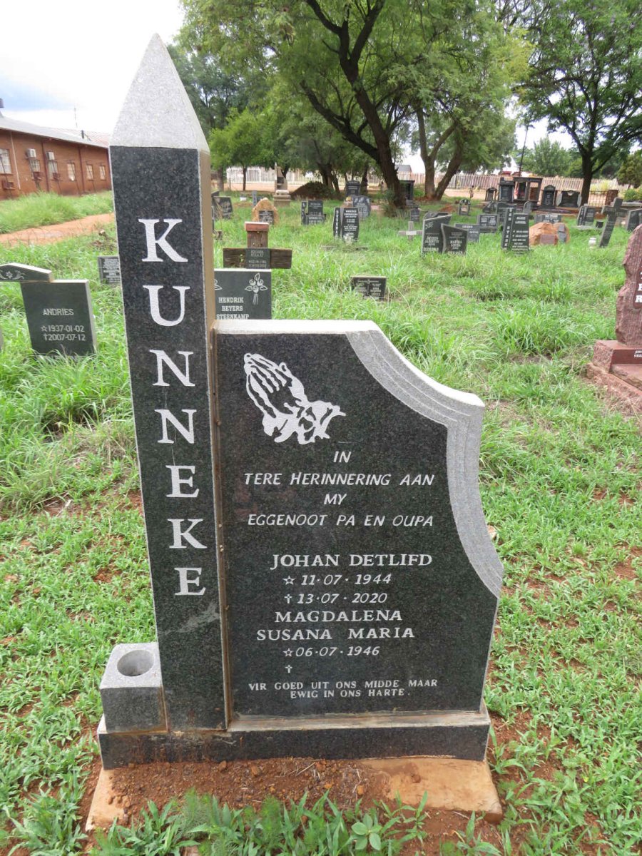 KUNNEKE Johan Detlifd 1944-2020 & Susana Maria 1946-