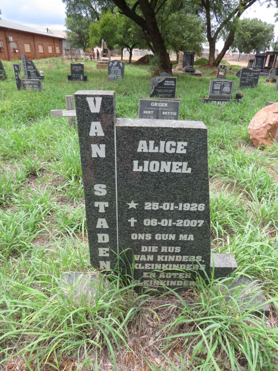 STADEN Alice Lionel, van 1926-2007