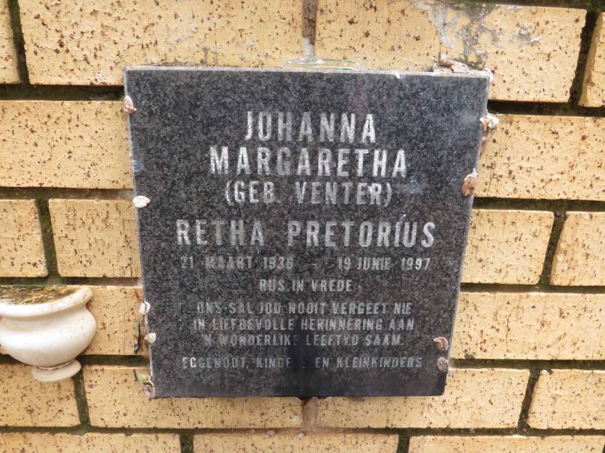 PRETORIUS Johanna Margaretha Retha nee VENTER 1936-1997