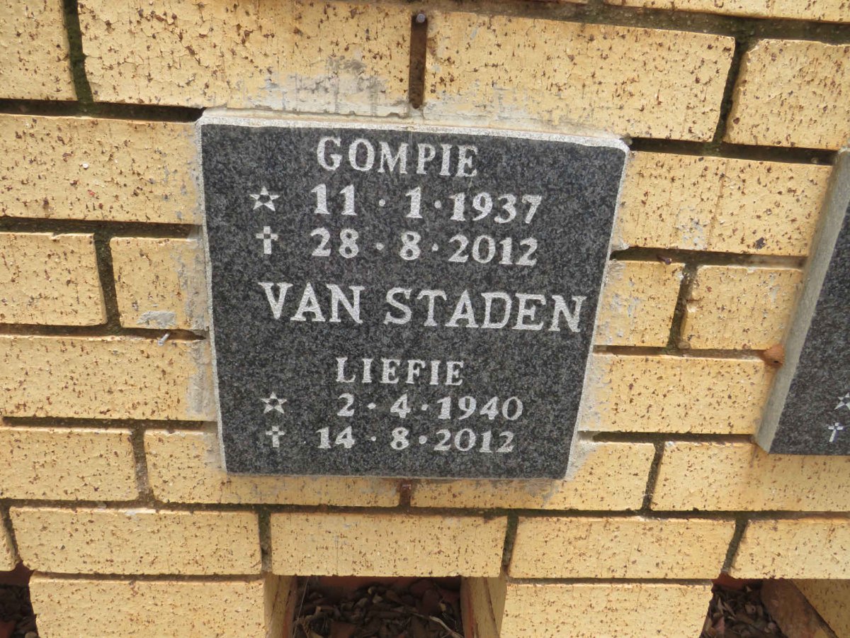 STADEN Gompie, van 1937-2012 & Liefie 1940-2012