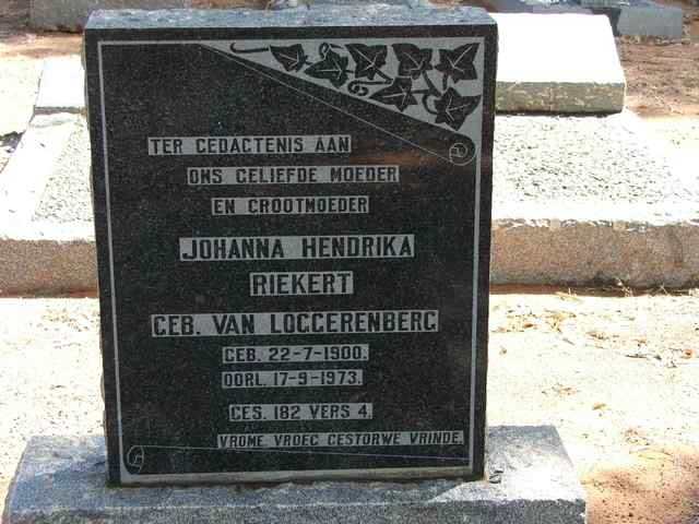 RIEKERT Johanna Hendrika nee VAN LOGGERENBERG 1900-1973