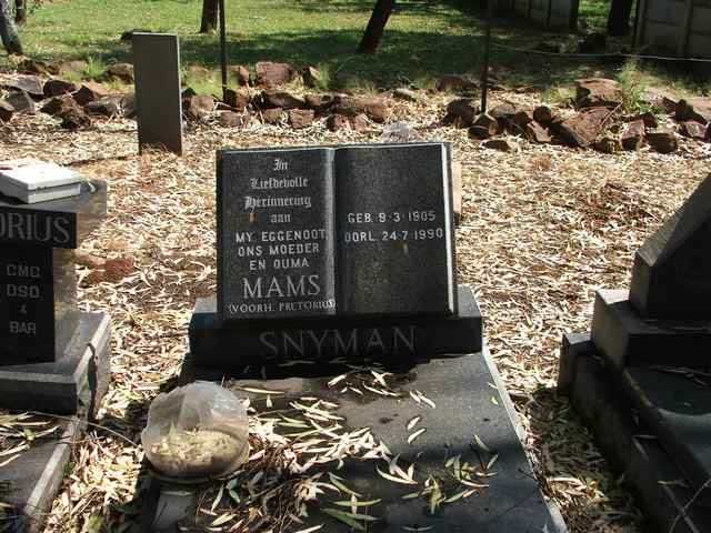 SNYMAN "Mams" nee PRETORIUS 1905-1990