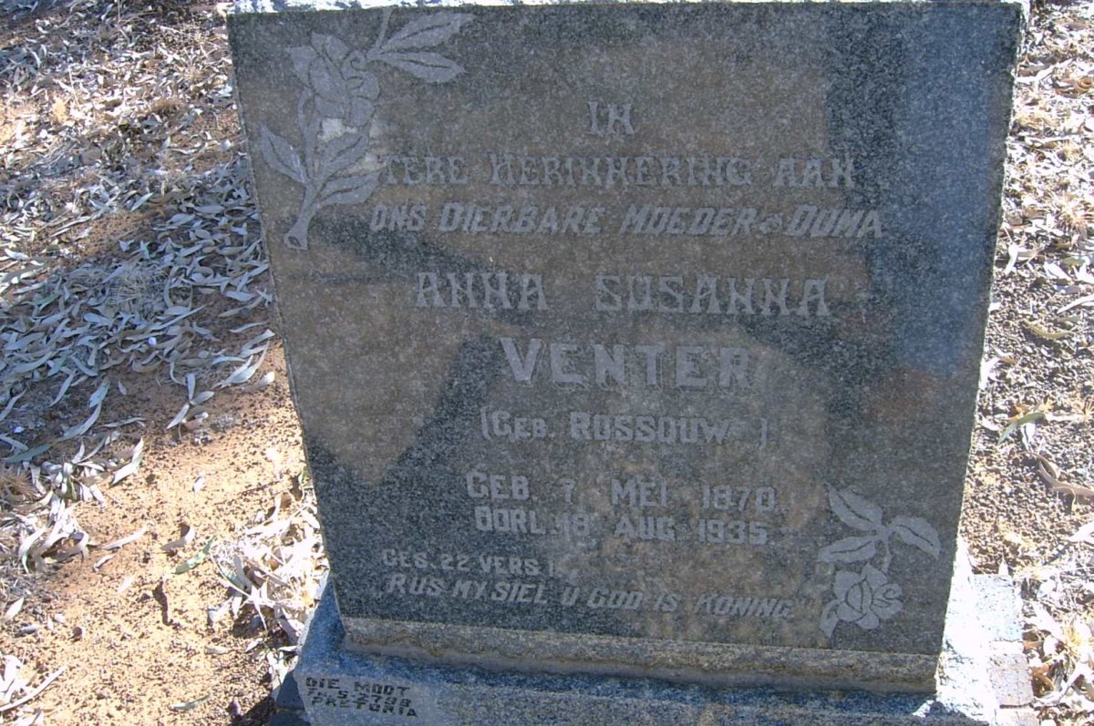 VENTER Anna Susanna nee ROSSOUW 1870-1935