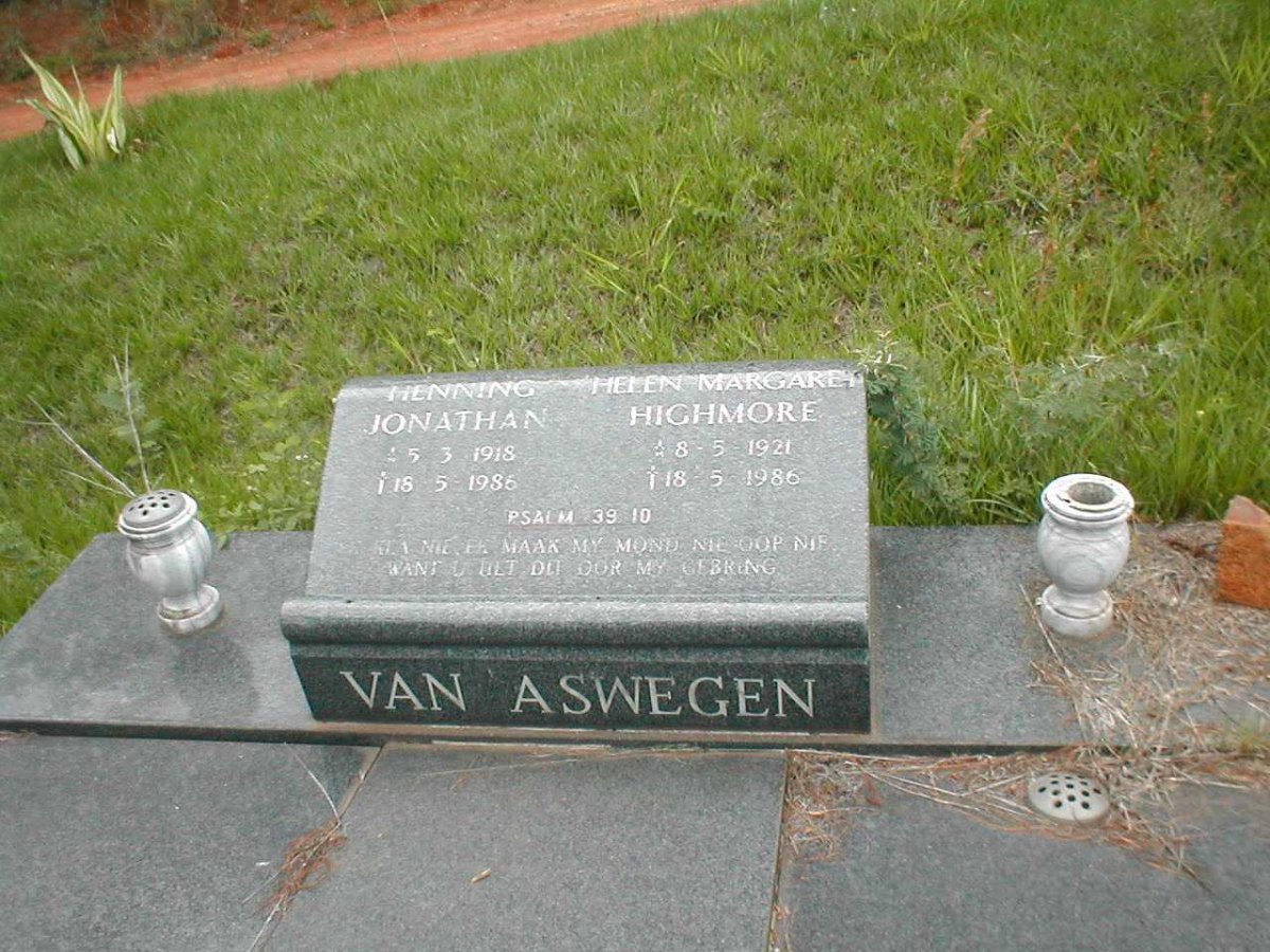 ASWEGEN Jonathan, van 1918-1986 &amp; Helen Margaret HIGHMORE 1921-1986