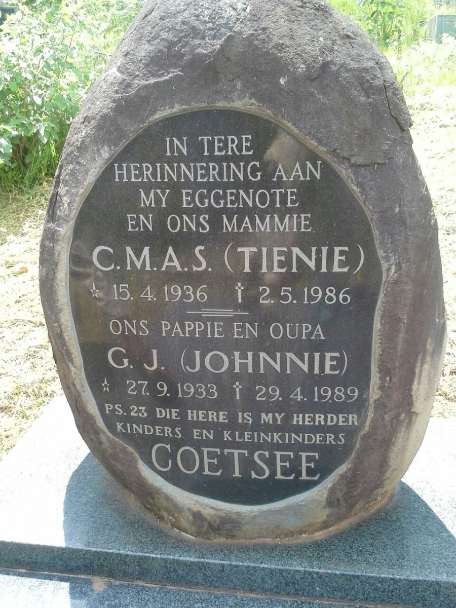 COETSEE G.J. 1933-1989 &amp; C.M.A.S. 1936-1986