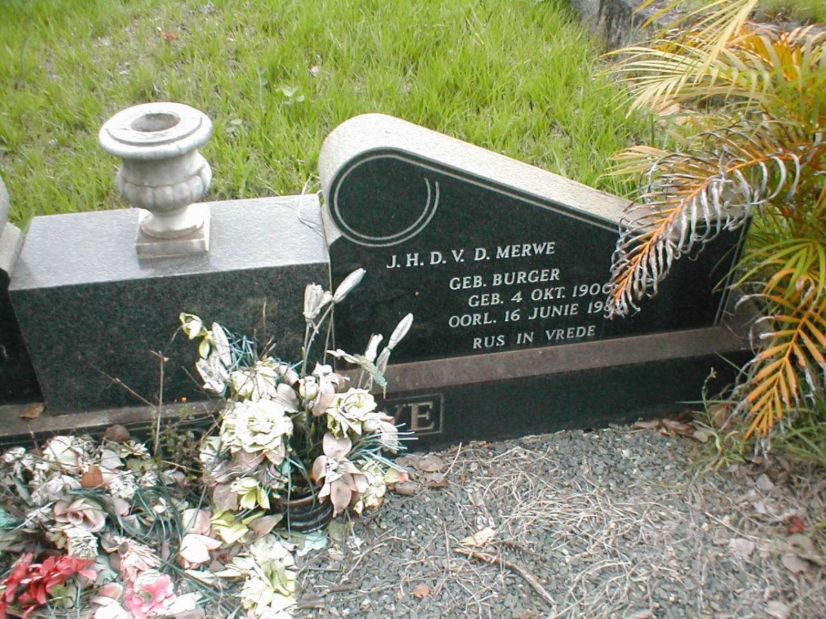 MERWE J.H.D. van der, nee BURGER 1900-1989