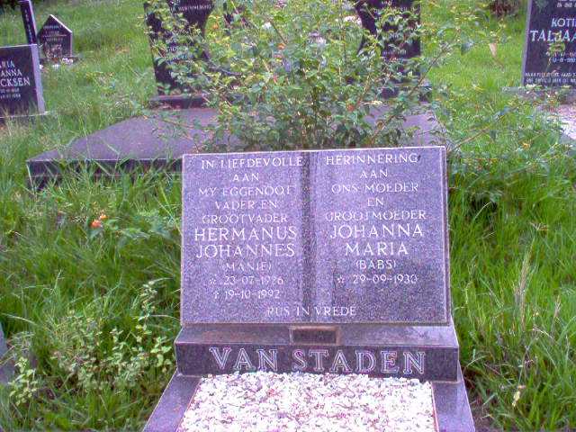 STADEN Hermanus Johanna, van 1926-1992  &amp; Johanna Maria 1930-