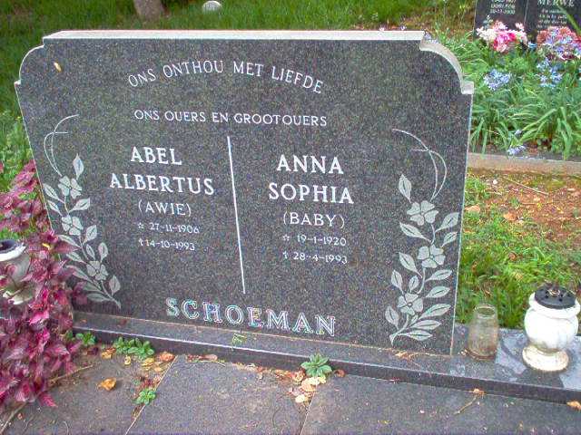 SCHOEMAN Abel Alberts 1906-1993 &amp; Anna Sophia 1920-1993