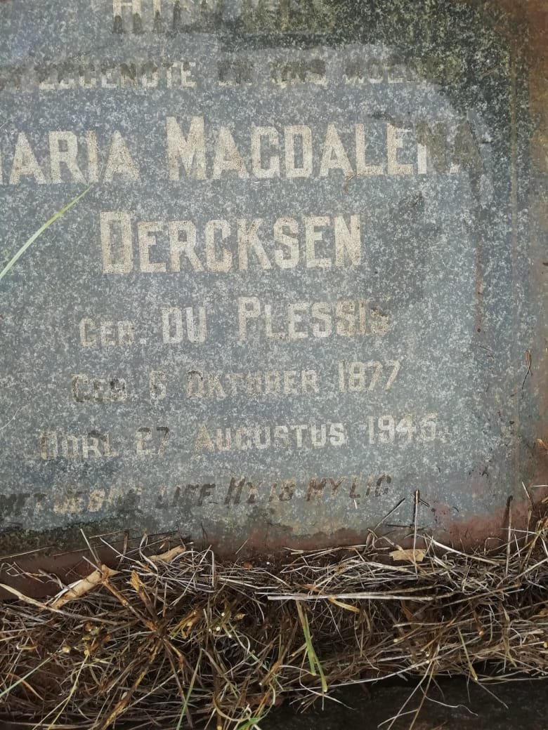 DERCKSEN Maria Magdalena nee DU PLESSIS 1877-1945