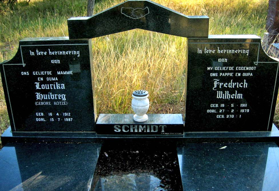 SCHMIDT Fredrich Wilhelm 1911-1979 &amp; Lourika Huibreg KOTZÉ 1912-1987