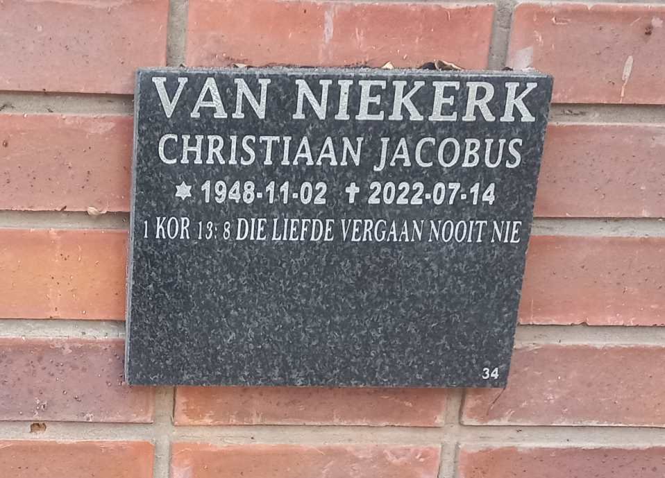 NIEKERK Christiaan Jacobus, van 1948-2022