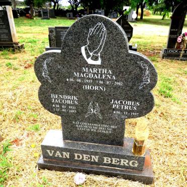 BERG Hendrik Jacobus, van den 1931-2003 & Martha Magdalena HORN 1933-2002 :: BERG Jacobus Petrus, van den 1957-2014