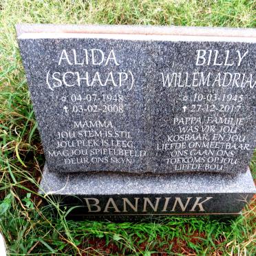 BANNINK Willem Adriaan 1945-2017 & Alida SCHAAP 1948-2008