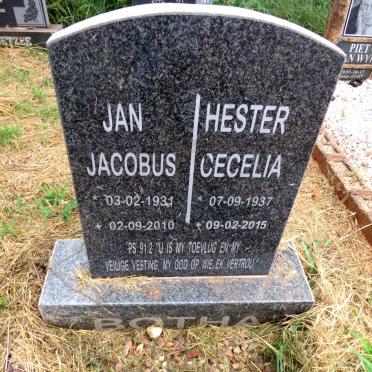 BOTHA Jan Jacobus 1931-2010 & Hester Cecelia 1937-2015