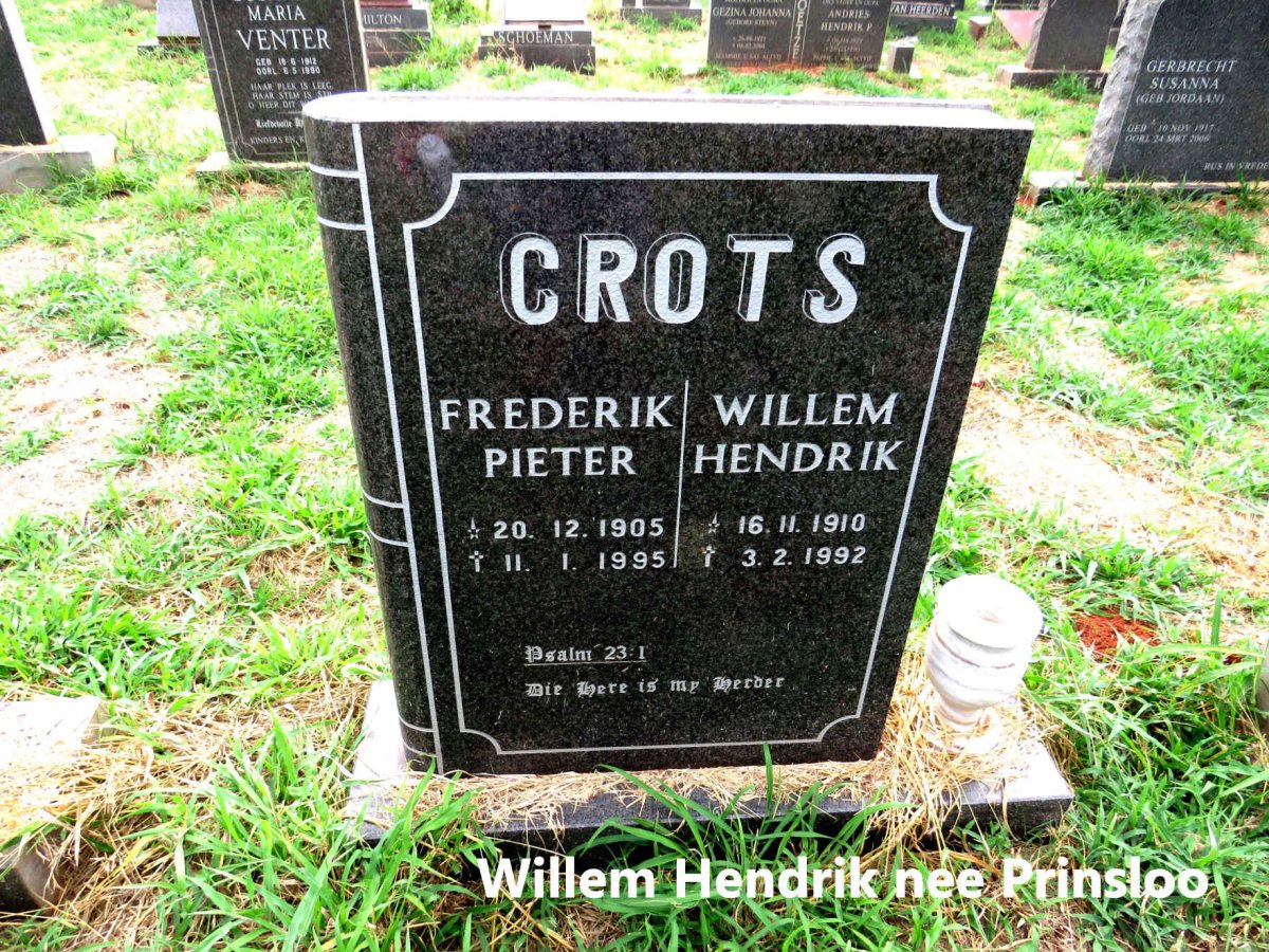 CROTS Frederik Pieter 1905-1995 & Willem Hendrik PRINSLOO 1910-1992