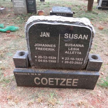 COETZEE Johannes Frederik 1929-1995 & Susanna Lesia Alletta 1933-2022
