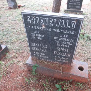 GROENEWALD Bernardus Hermanus 1944-2006 & Gloria Elizabeth 1947-2000