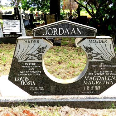 JORDAAN Louis Hosia 1929-2000 & Magdalena Magretha 1938-1989