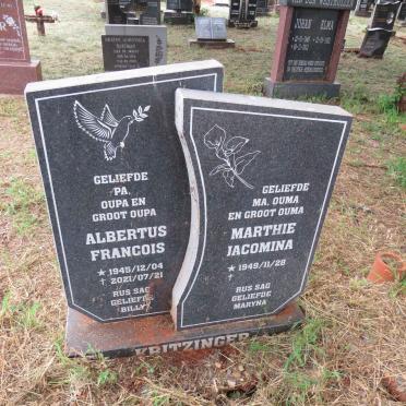KRITZINGER Albertus Francois 1945-2021 & Marthie Jacomina 1949-