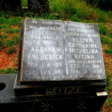 KOTZE Abraham Frederick 1916-1987 & Hester Catharina Michelina Regina ENGELBRECHT 1918-1990