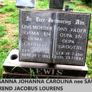 LEWIS Barend Jacobus Lourens 1911-1997 & Susanna Johanna Carolina SAUNDERS 1916-1992