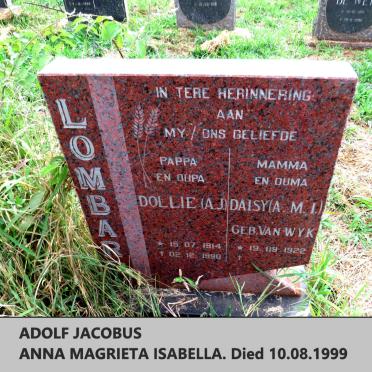 LOMBARD Adolf Jacobus 1914-1990 & Anna Magrieta Isabella VAN WYK 1922-1999